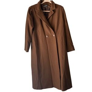 Vintage Max New York Wool Blend Long Coat Brown Large Clean‎ Girl Peppy Academia